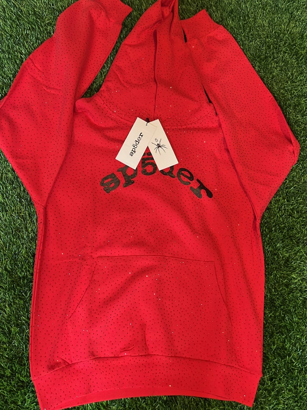 Red Sp5der Rhinestone Hoodie with Logo